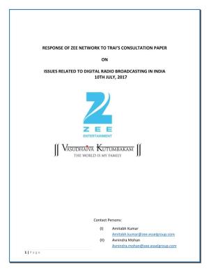 Response of Zee Network to Trai's Consultation Paper on Issues