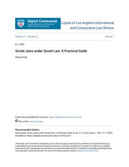 Soviet Jews Under Soviet Law: a Practical Guide