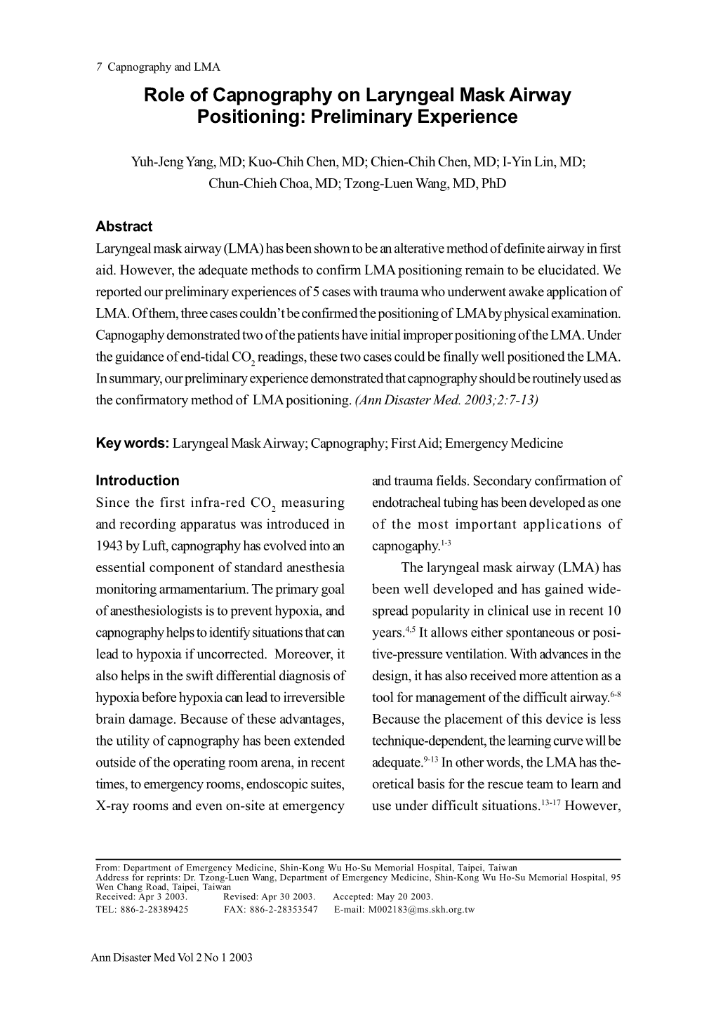 Role of Capnography on Laryngeal Mask Airway Positioning: Preliminary Experience