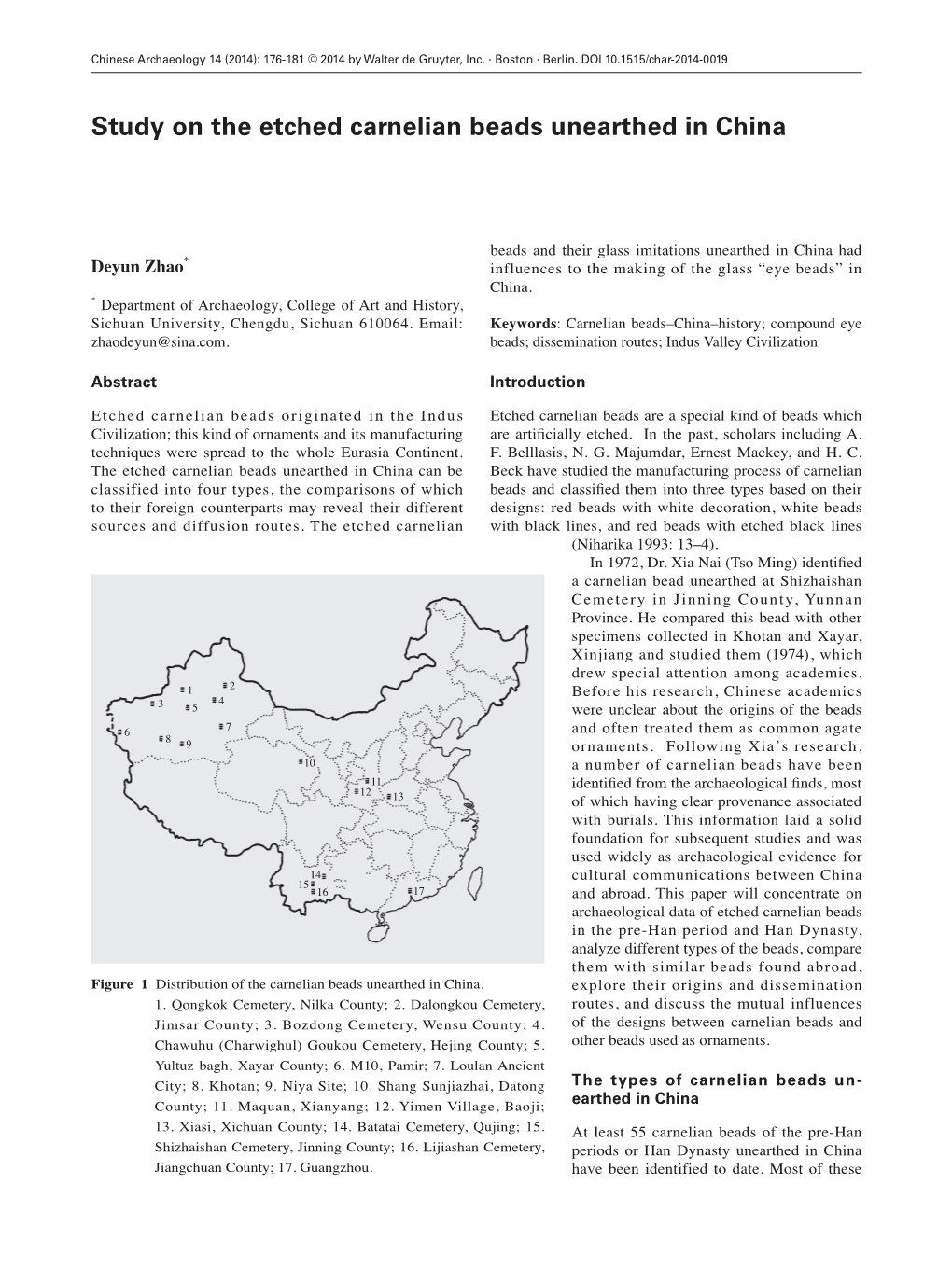 Study on the Etched Carnelian Beads Unearthed in China