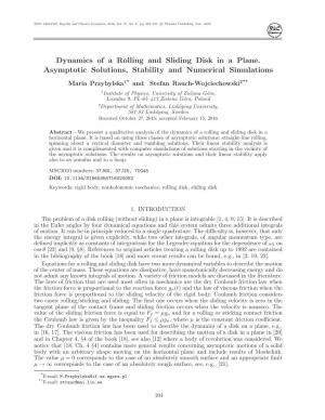 Dynamics of a Rolling and Sliding Disk in a Plane. Asymptotic Solutions, Stability and Numerical Simulations