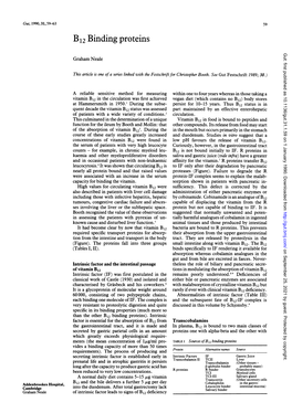 B12 Binding Proteins Gut: First Published As 10.1136/Gut.31.1.59 on 1 January 1990