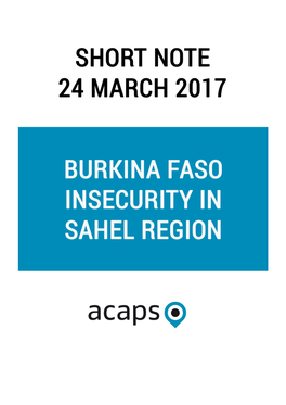 Burkina Faso: Insecurity in Sahel Region