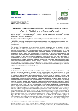 Combined Membrane Process for Dealcoholization of Wines: Osmotic Distillation and Reverse Osmosis