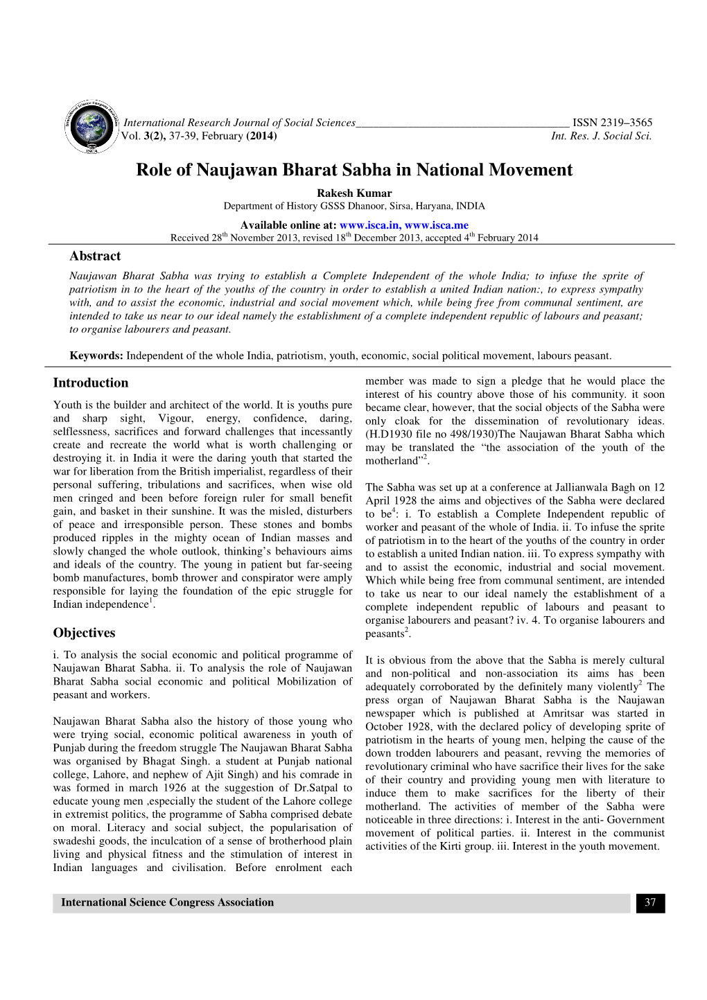 Role of Naujawan Bharat Sabha in National Movement