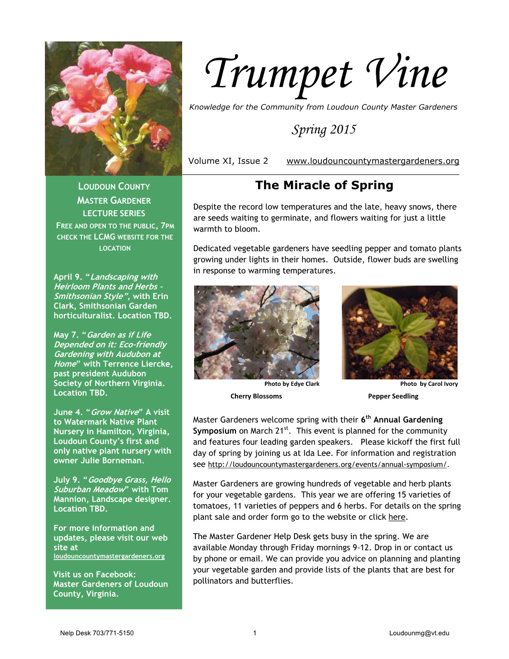 Trumpet Vine Knowledge for the Community from Loudoun County Master Gardeners Spring 2015