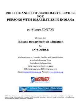 College and Post-Secondary Services for Persons with Disabilities in Indiana 2018-2019 Edition