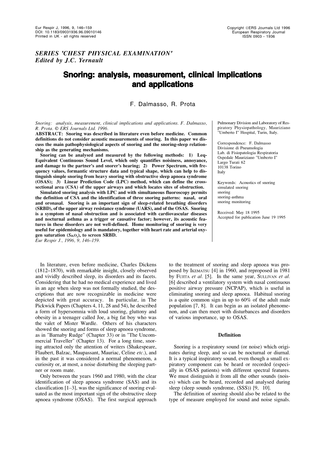 Snoring: Analysis, Measurement, Clinical Implications and Applications