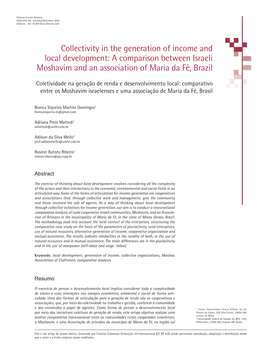 Collectivity in the Generation of Income and Local Development: a Comparison Between Israeli Moshavim and an Association of Maria Da Fé, Brazil