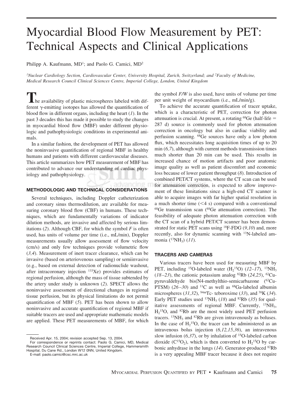 Myocardial Blood Flow Measurement by PET: Technical Aspects and Clinical Applications