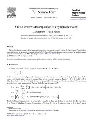 On the Iwasawa Decomposition of a Symplectic Matrix