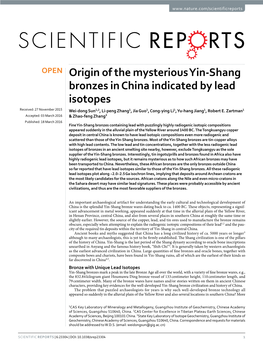 Origin of the Mysterious Yin-Shang Bronzes in China Indicated by Lead