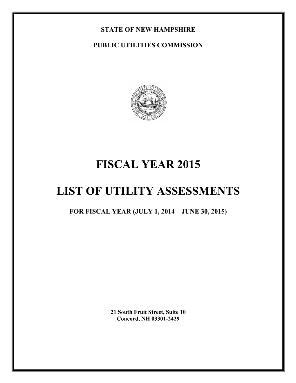 Fiscal Year 2015 List of Utility Assessments