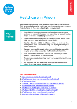 Healthcare in Prison Fact Sheet