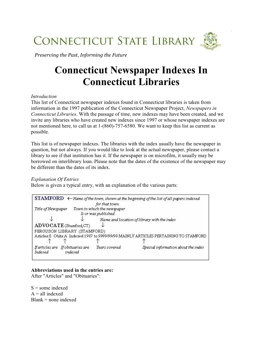 Connecticut Newspaper Indexes in Connecticut Libraries