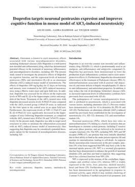 Ibuprofen Targets Neuronal Pentraxins Expresion and Improves Cognitive