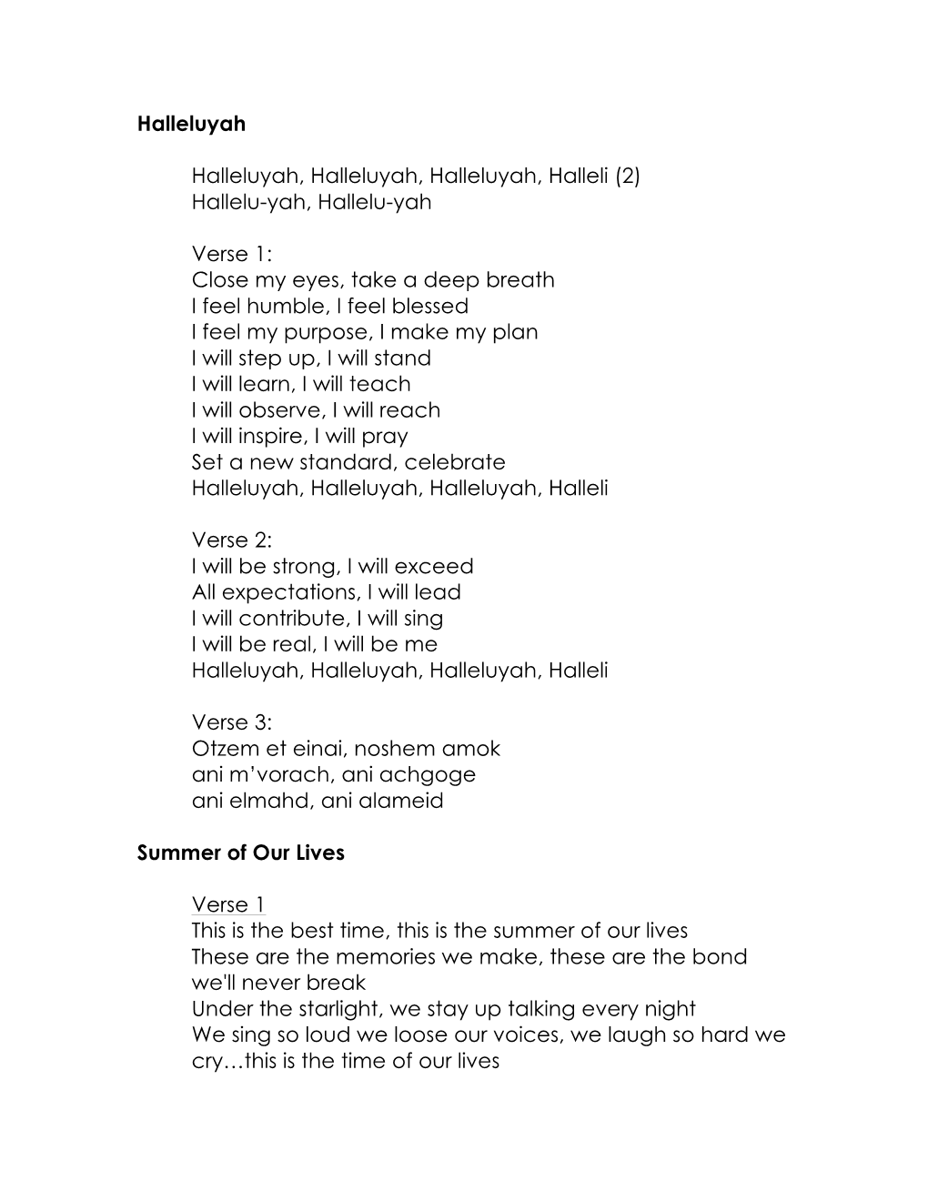 Halleluyah Album Lyrics