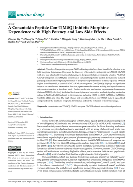 A Conantokin Peptide Con-T[M8Q] Inhibits Morphine Dependence with High Potency and Low Side Effects