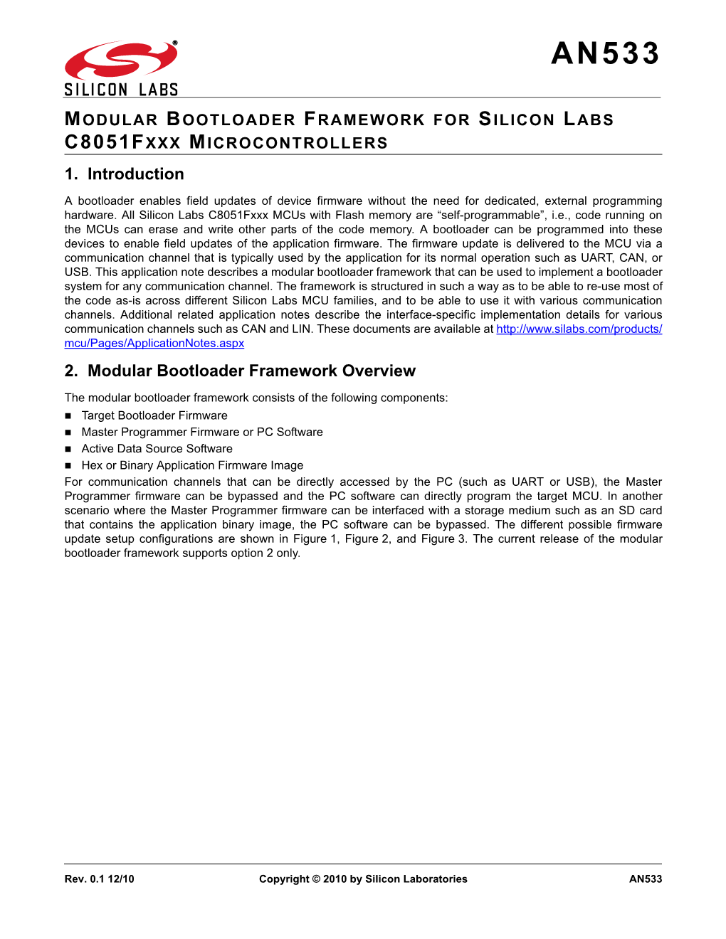 AN533: Modular Bootloader Framework for Silicon Labs C8051fxxx Microcontrollers