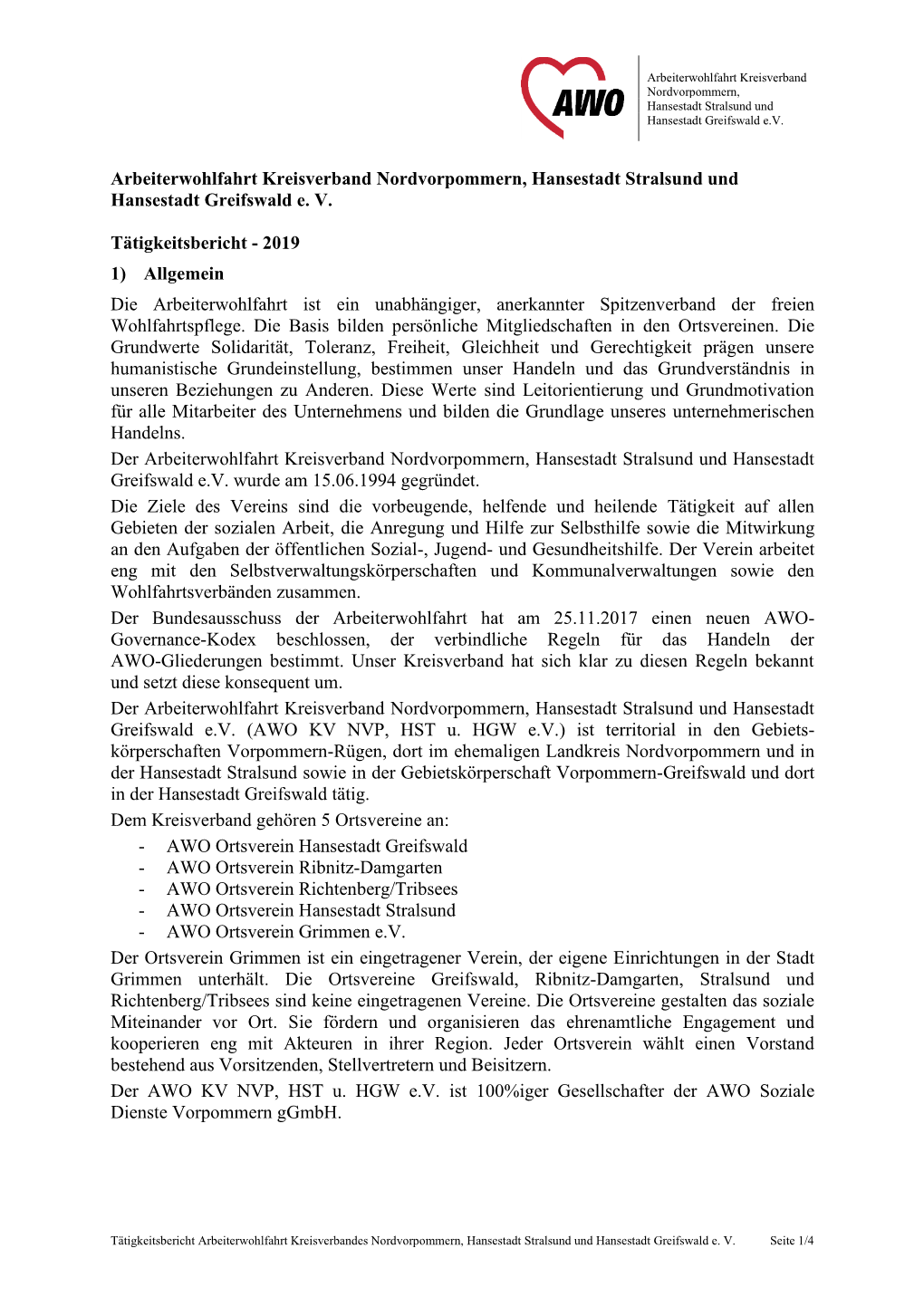 Arbeiterwohlfahrt Kreisverband Nordvorpommern, Hansestadt Stralsund Und Hansestadt Greifswald E.V