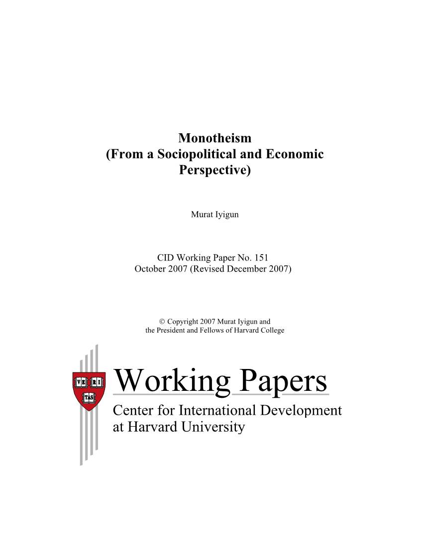 CID Working Paper No. 151 :: Monotheism from a Sociopolitical