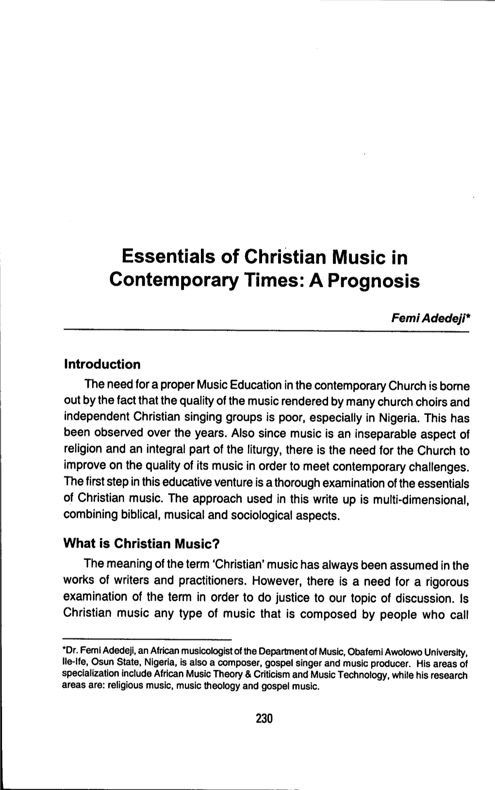 Essentials of Christian Music in Contemporary Times