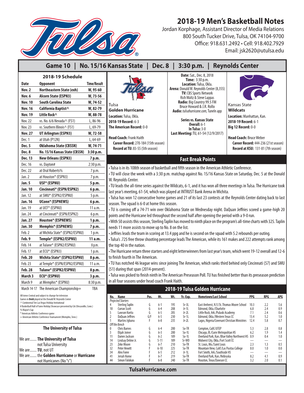 2018-19 Men's Basketball Notes