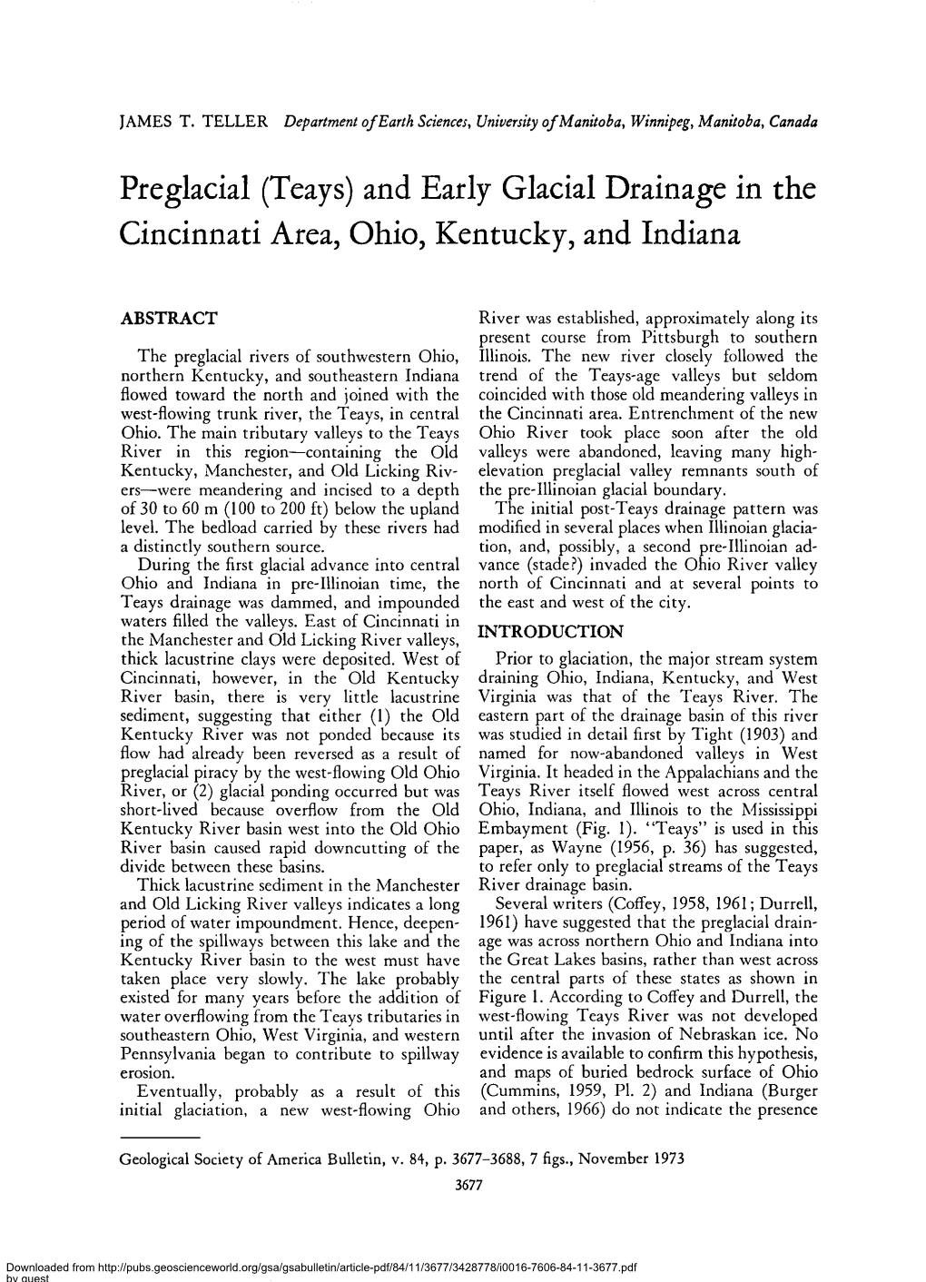 Preglacial (Teays) and Early Glacial Drainage in the Cincinnati Area, Ohio, Kentucky, and Indiana
