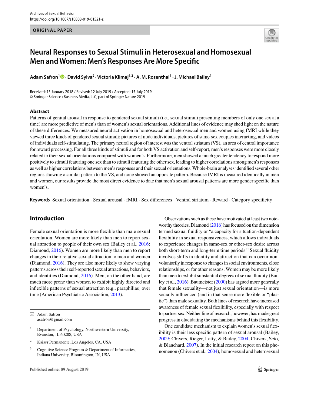 Neural Responses to Sexual Stimuli in Heterosexual and Homosexual Men and Women: Men’S Responses Are More Specifc