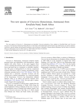 Two New Species of Cineraria (Senecioneae, Asteraceae) from Kwazulu-Natal, South Africa