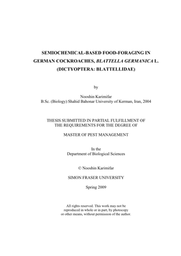 Semiochemical-Based Food-Foraging in German Cockroaches, Blattella Germanica L