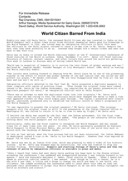 World Citizen Barred from India
