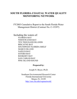 SOUTH FLORIDA COASTAL WATER QUALITY MONITORING NETWORK Including the Waters Of
