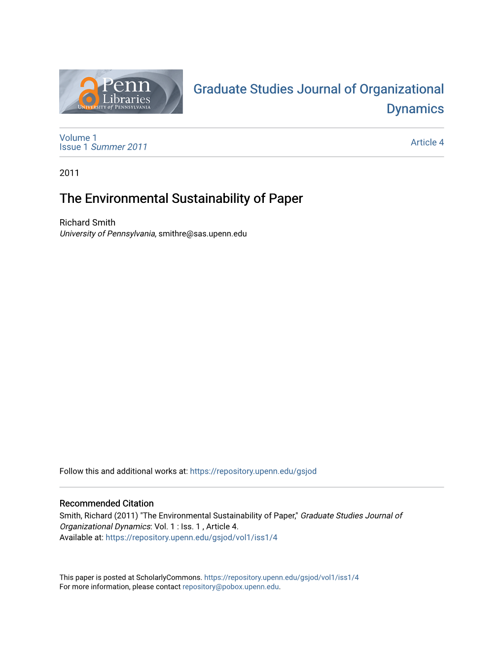 The Environmental Sustainability of Paper