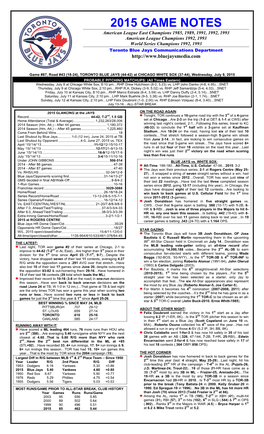 2015 Game Notes