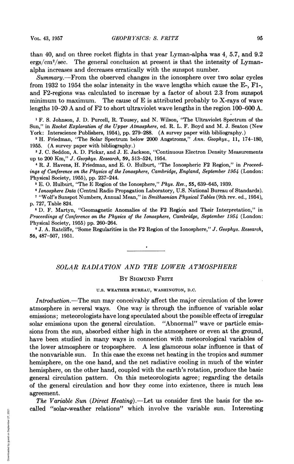 Solar Radiation and the Lower Atmosphere by Sigmund Fritz