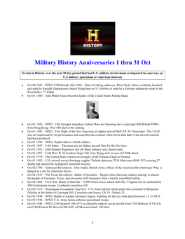 Military History Anniversaries 1 Thru 31 Oct