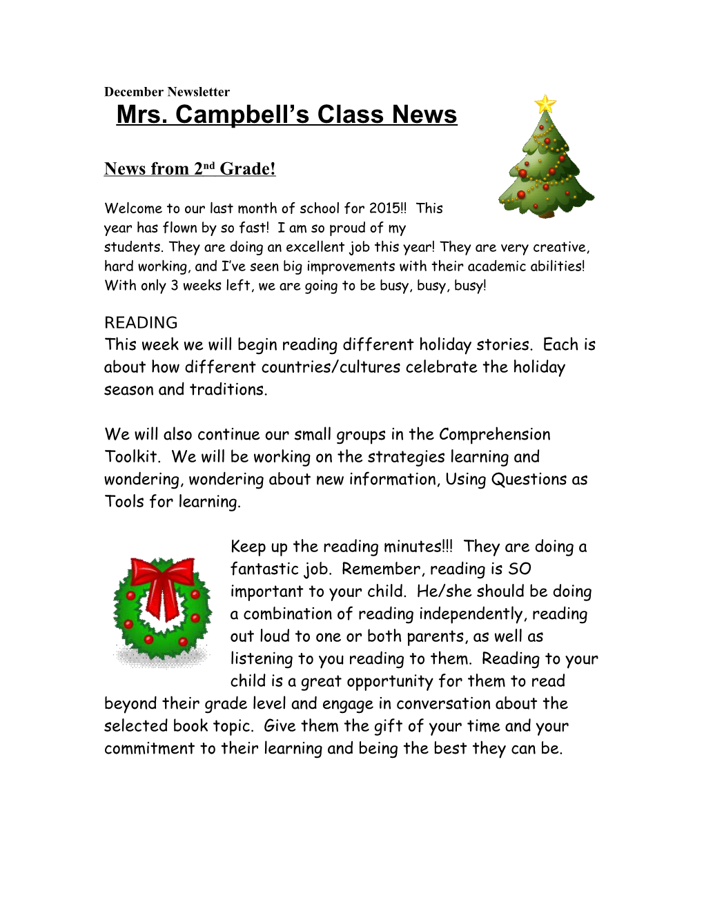 Mrs. Campbell S Class News