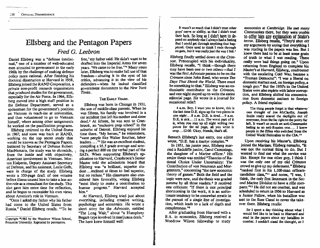 Ellsberg and the Pentagon Papers That I Wuid Get Through Anything That Hap My Arguments by Saying That Everything I .L Pened