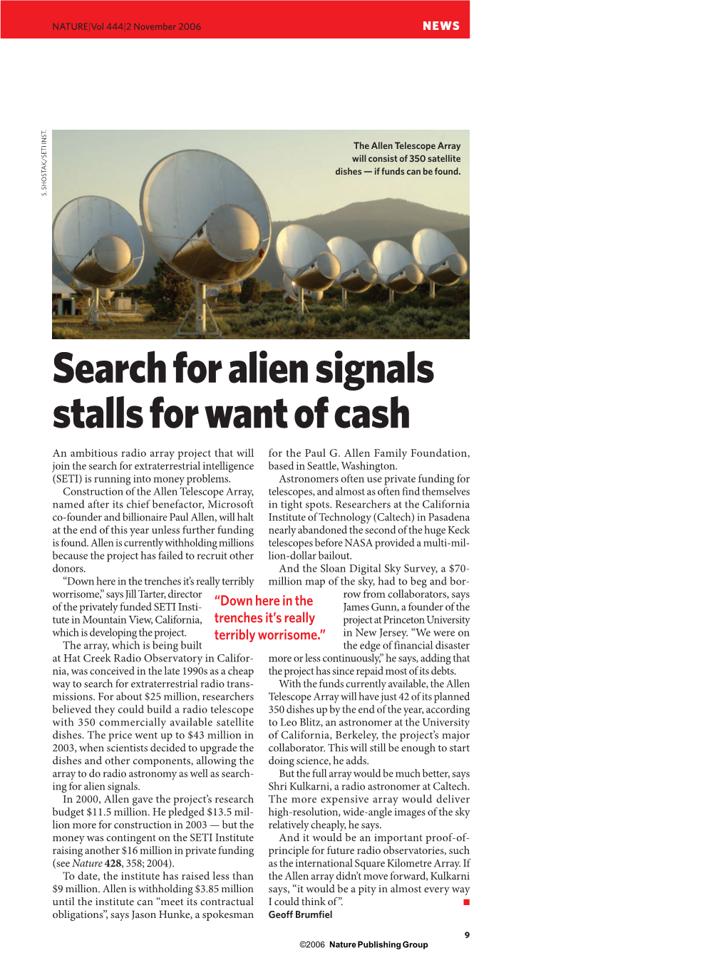 Search for Alien Signals Stalls for Want of Cash
