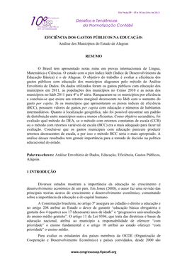 EFICIÊNCIA DOS GASTOS PÚBLICOS NA EDUCAÇÃO: Análise Dos Municípios Do Estado De Alagoas