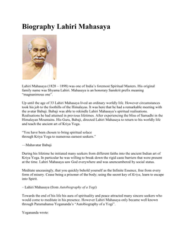 Biography Lahiri Mahasaya