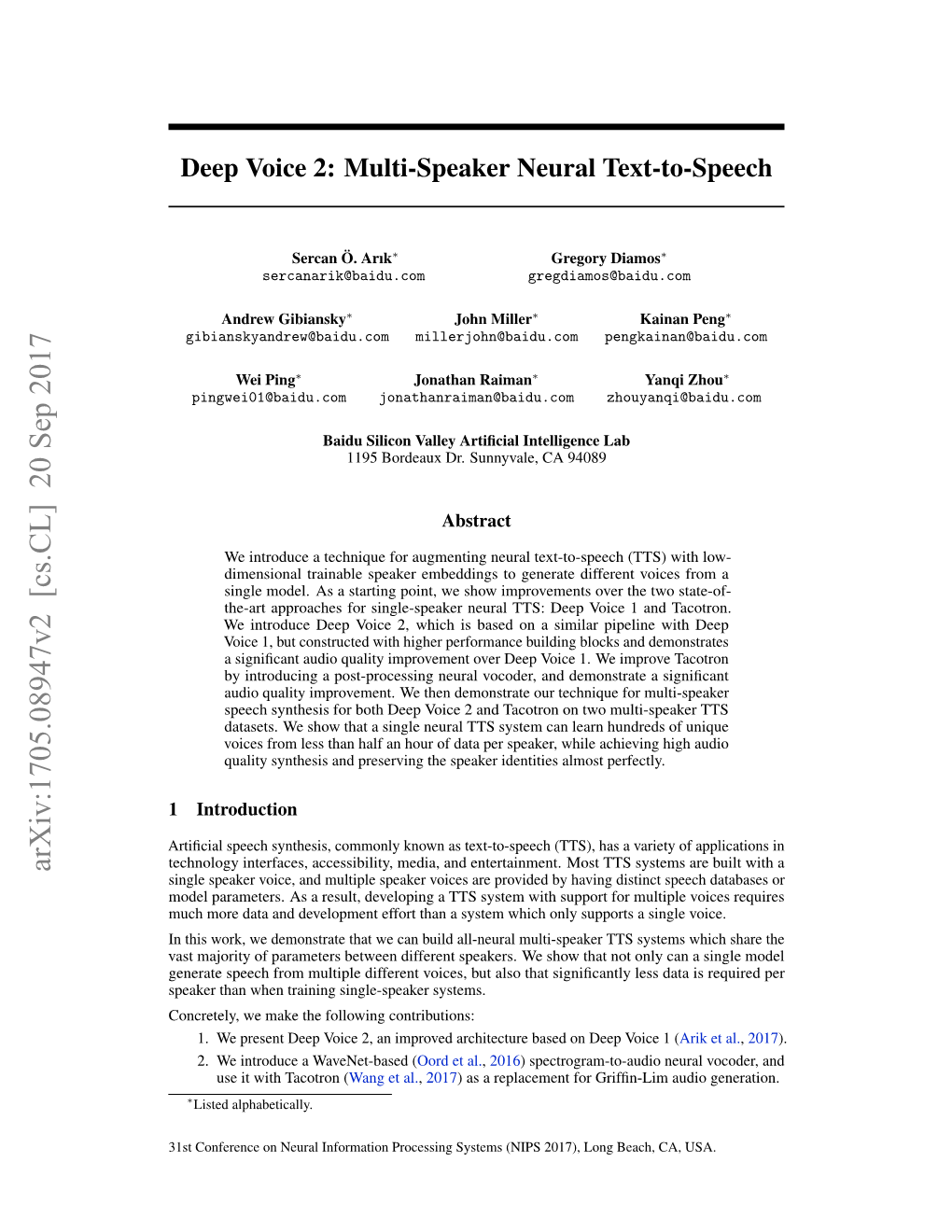 Deep Voice 2: Multi-Speaker Neural Text-To-Speech
