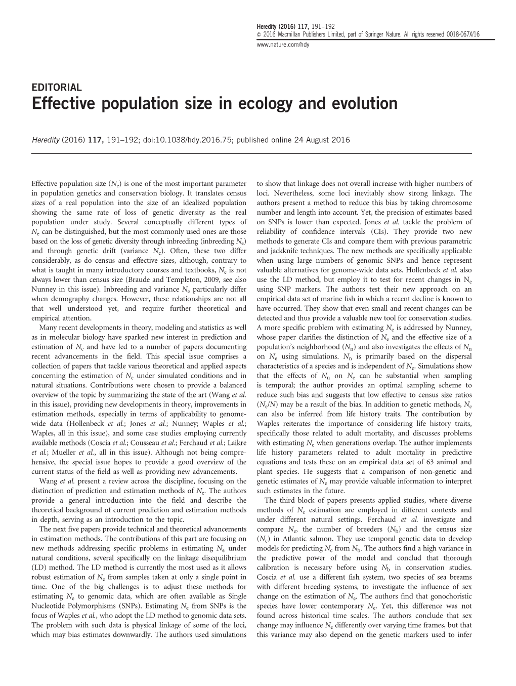 Effective Population Size in Ecology and Evolution