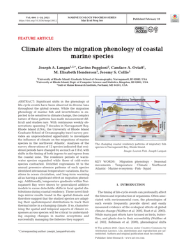 Climate Alters the Migration Phenology of Coastal Marine Species