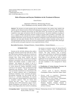 Role of Enzymes and Enzyme Modulators in the Treatment of Diseases