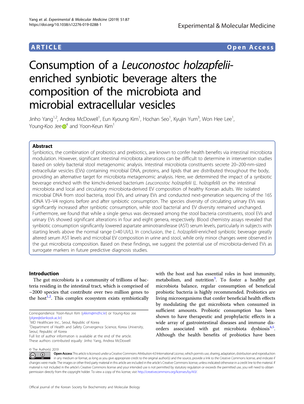 Consumption of a Leuconostoc Holzapfelii-Enriched Synbiotic