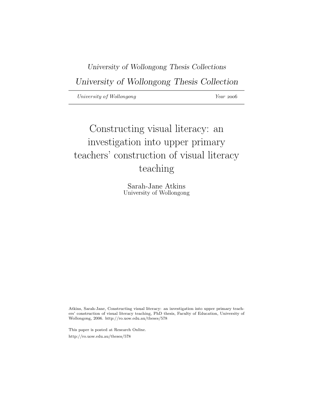 Constructing Visual Literacy: an Investigation Into Upper Primary Teachers’ Construction of Visual Literacy Teaching