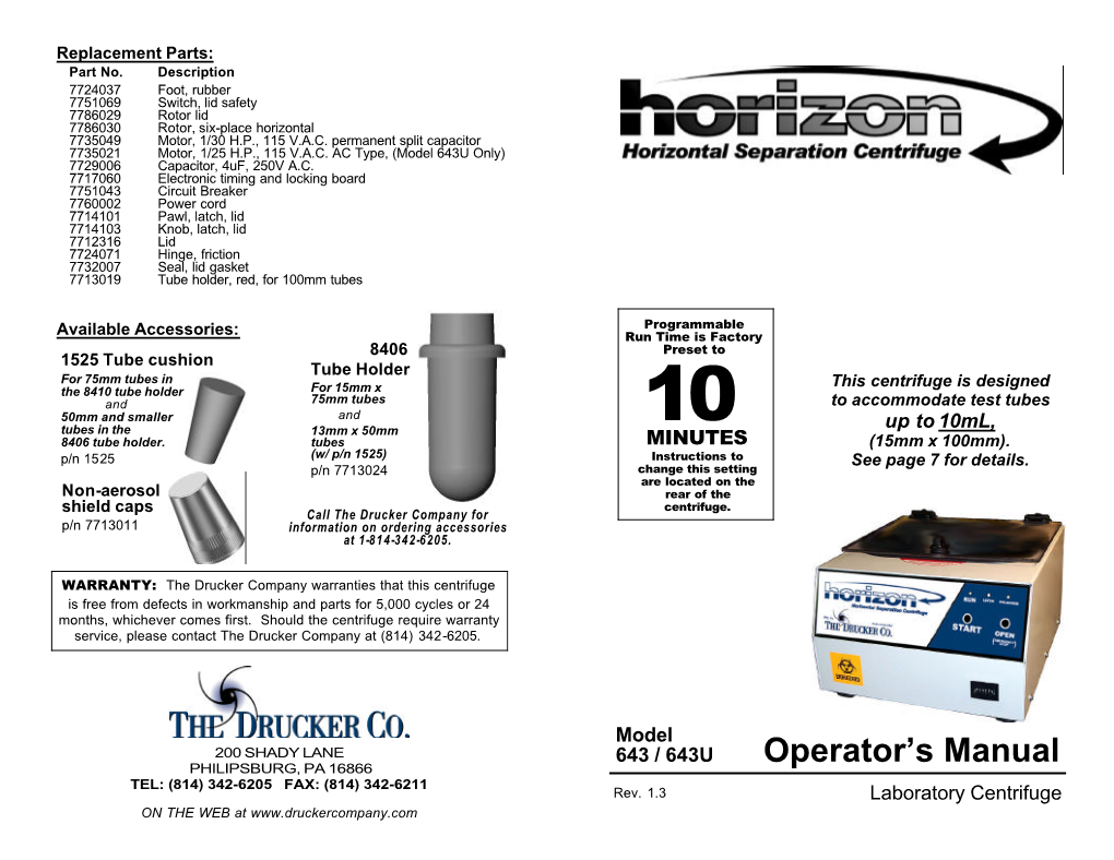 Operator's Manual P/N 7711004 Emergency Lid Removal: 10 Optional Accessories*: 4