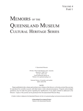 Memoirs of the Queensland Museum Cultural Heritage Series
